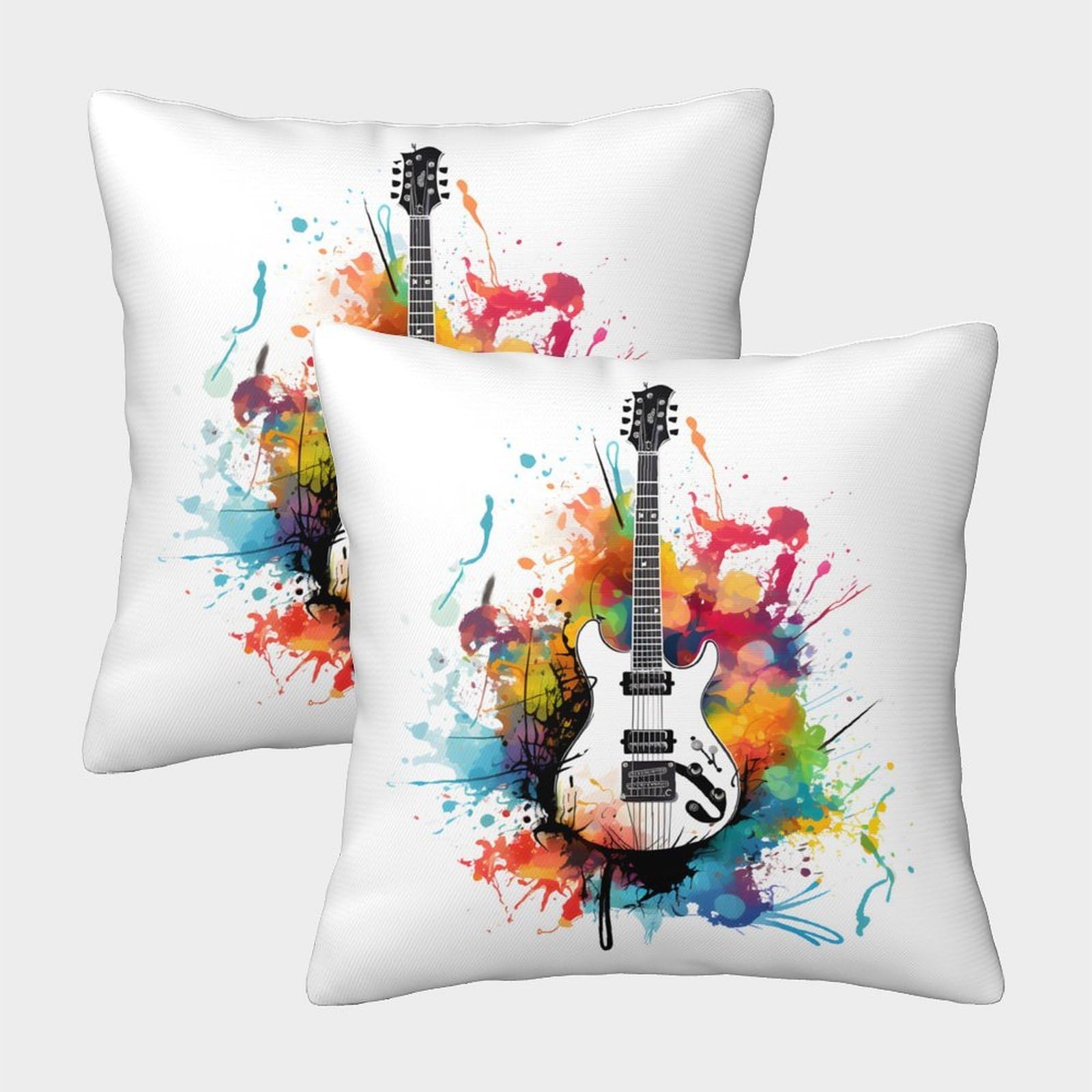 QFVANSIYO Colorful Music Guitar 3D Printed Pillowcase Microfiber Bedroom Decor Artistic Guitar Pillow Cover Home Bedding 50x50cm