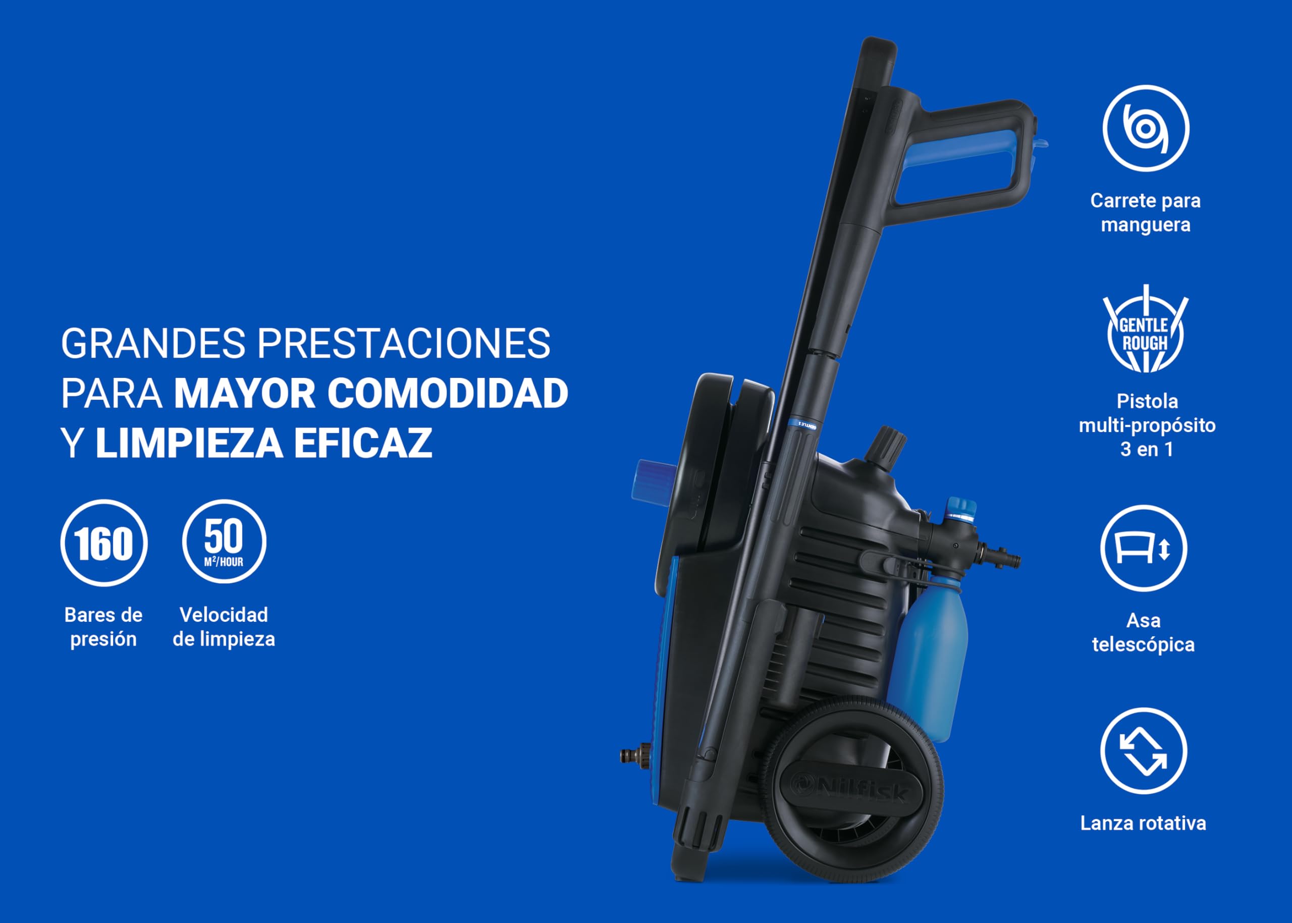 Nilfisk Hidrolimpiadora de Alta Presión Excellent 160 Bares - Limpiadora de Gran Rendimiento para Jardín, Patios y Coches (2300 W)