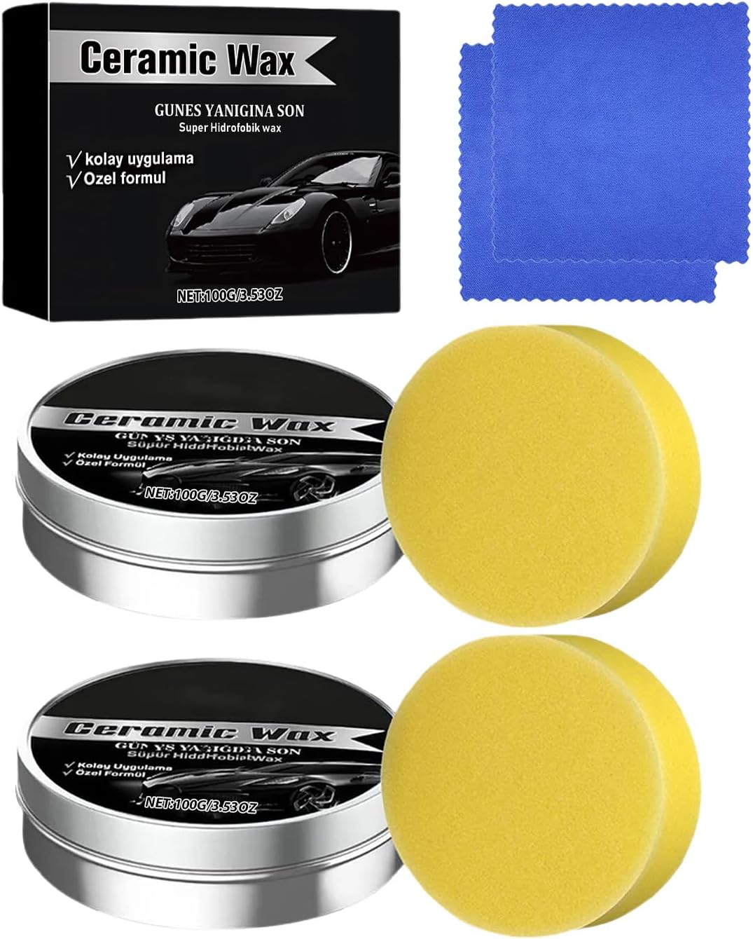 Cera Cerámica para Autos, Crema Protectante Fuerte, 2 Piezas