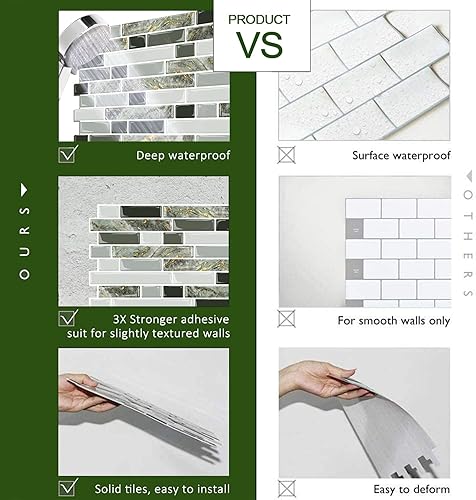 Vista 134 de STICKGOO - Azulejos autoadhesivos para loseta en muro, 12 x 12 pulgadas, azulejos autoadhesivos para loseta en muro de cocina y baño