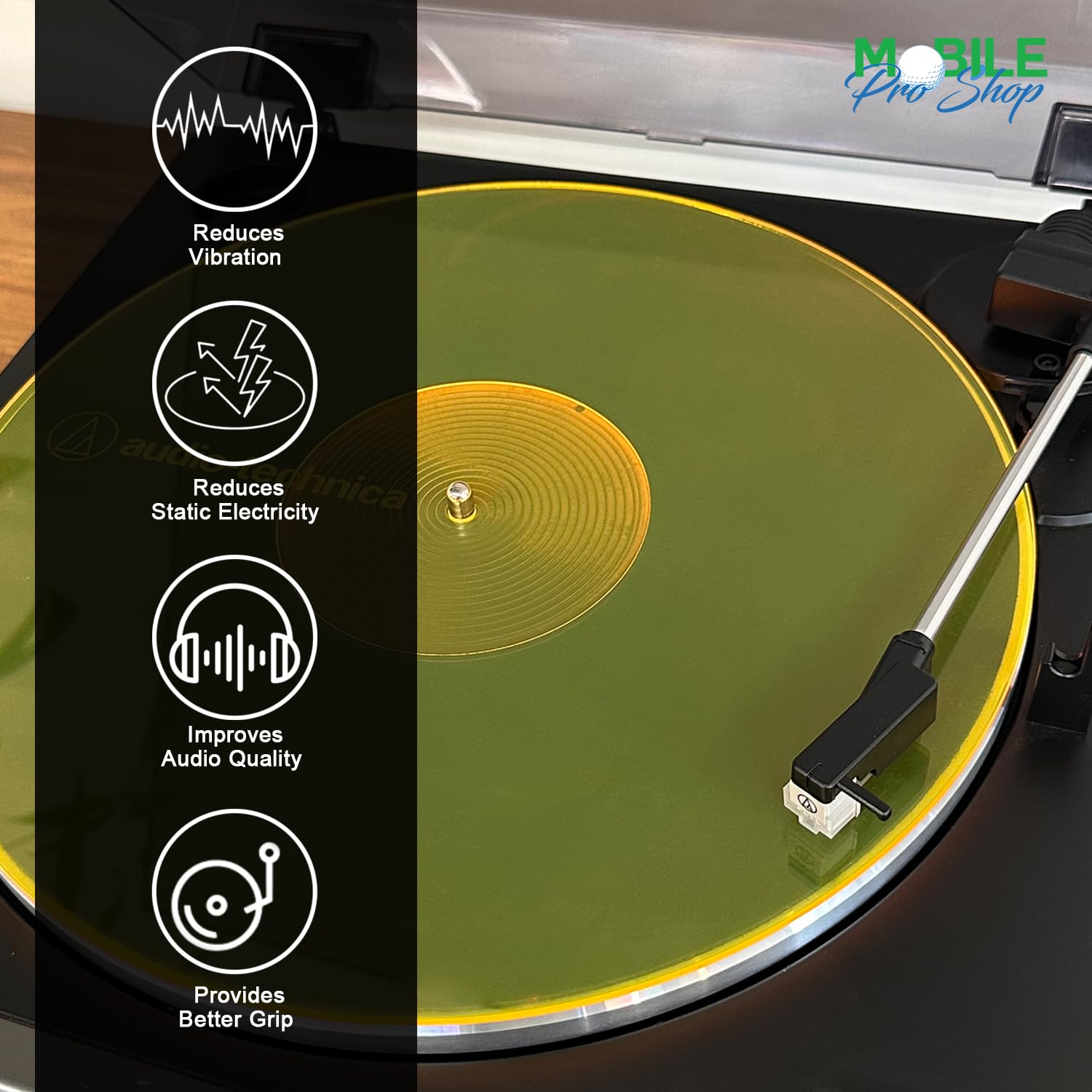 Tapete acrílico para tocadiscos, tapete acrílico para tocadiscos de vinilo LP - Mejora la calidad de sonido y proporciona graves más apretados - Alfombrilla antiestática (amarillo_lit)