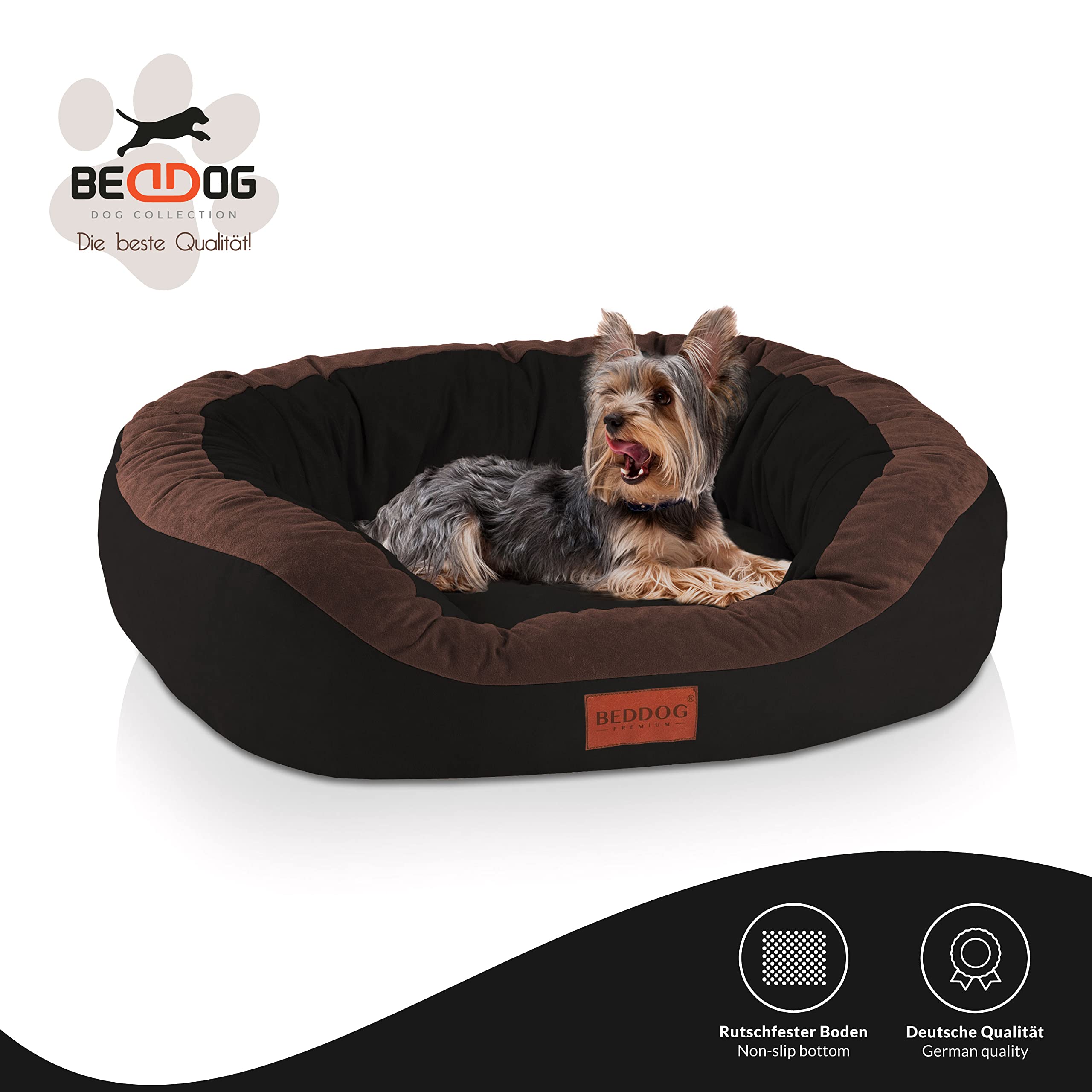 BedDog PRINS Premium Hundebett, aus strapazierfähigem Alicante-Gewebe, Hundesofa mit Seiten, ovales Kissen für Ihr Haustier, Hundecouch - L - Black-Field
