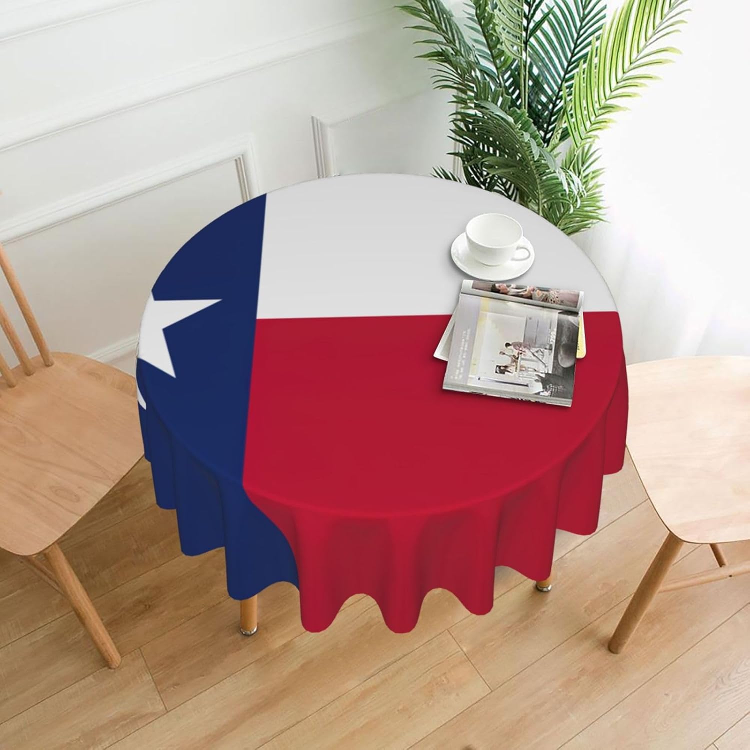 Flag of Texas Print Wrinkle Free Dining Table Cover for Birthday Party Farmhouse Tablecloths Up to 60 x 60 Inches