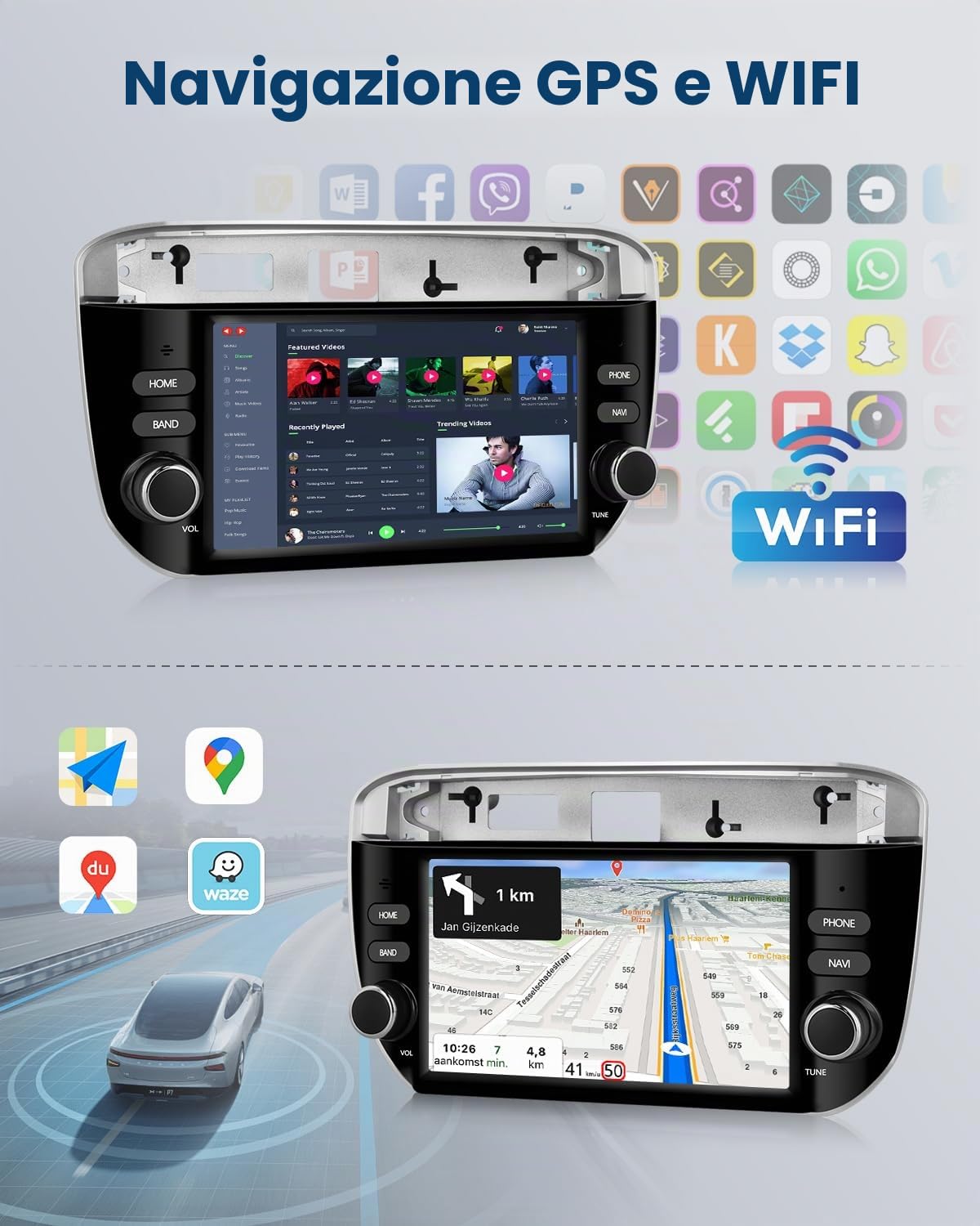 4 Core 64G Android Autoradio per FIAT Linea Punto Evo Linie 2012-2015 Wireless Carplay Android Auto 7 Pollici Autoradio con GPS Navi WiFi Mirror Link Bluetooth FM/RDS/EQ/USB/SWC Telecamera Posteriore