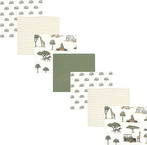 Miniatura 61 de Hudson Baby Paquete de 7 mantas receptoras unisex de franela de algodón para bebé, Dino Friends, talla única Abeja,Azul Verde Dino,Azul