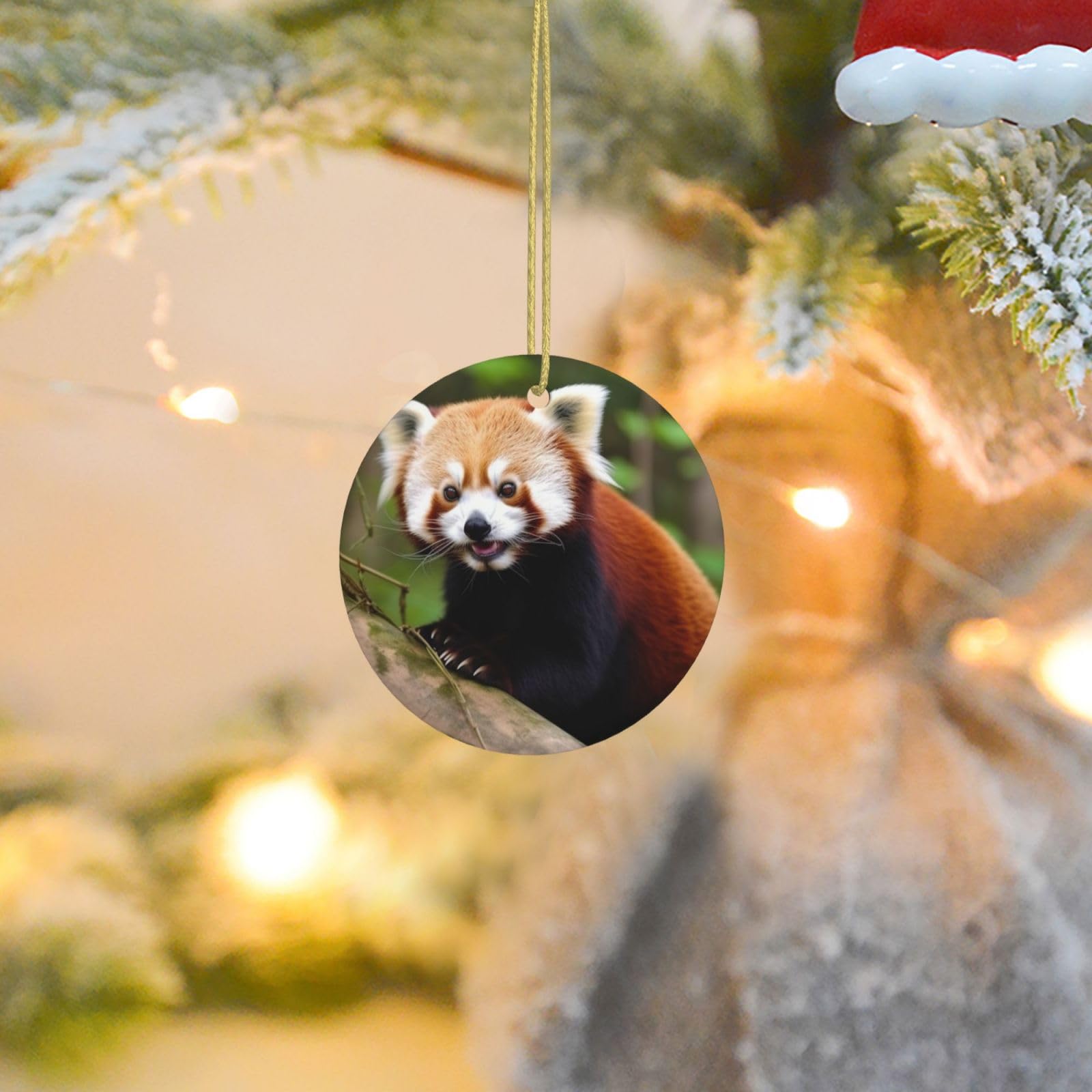 2025 Christmas Tree Decoration Hanging Round Ornament Little Red Panda Ceramic Ornaments Christmas Tree Decorations Round Pendants for Xmas Tree Winter New Year Party Supplies