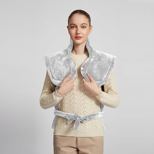 Miniatura 5 de Almohadilla térmica de franela de 26 x 35 pulgadas para cuello, hombros y espalda con 12 ajustes de temperatura y temporizador de cuenta regresiva,