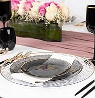 Vista 131 de PARTY BARGAINS 7" & 10" Organic Collection Hammered Appetizer and Dinner Plates Combo with Gold Rim – Transparent White, 32-Pack Disposable Plastic