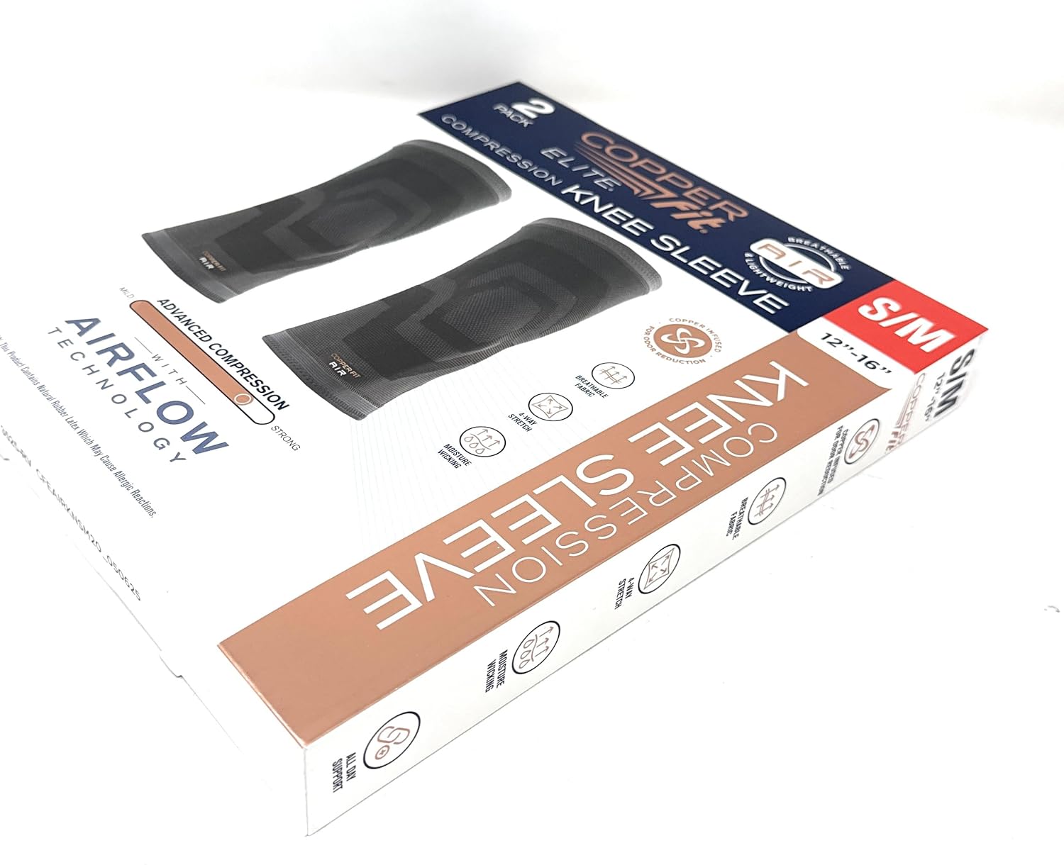 Copperfit Elite Air Knee Compression Sleeve, S/M, 2 Pack, Joint Pain Relief (Small/Medium (12"-16")) - Image 8