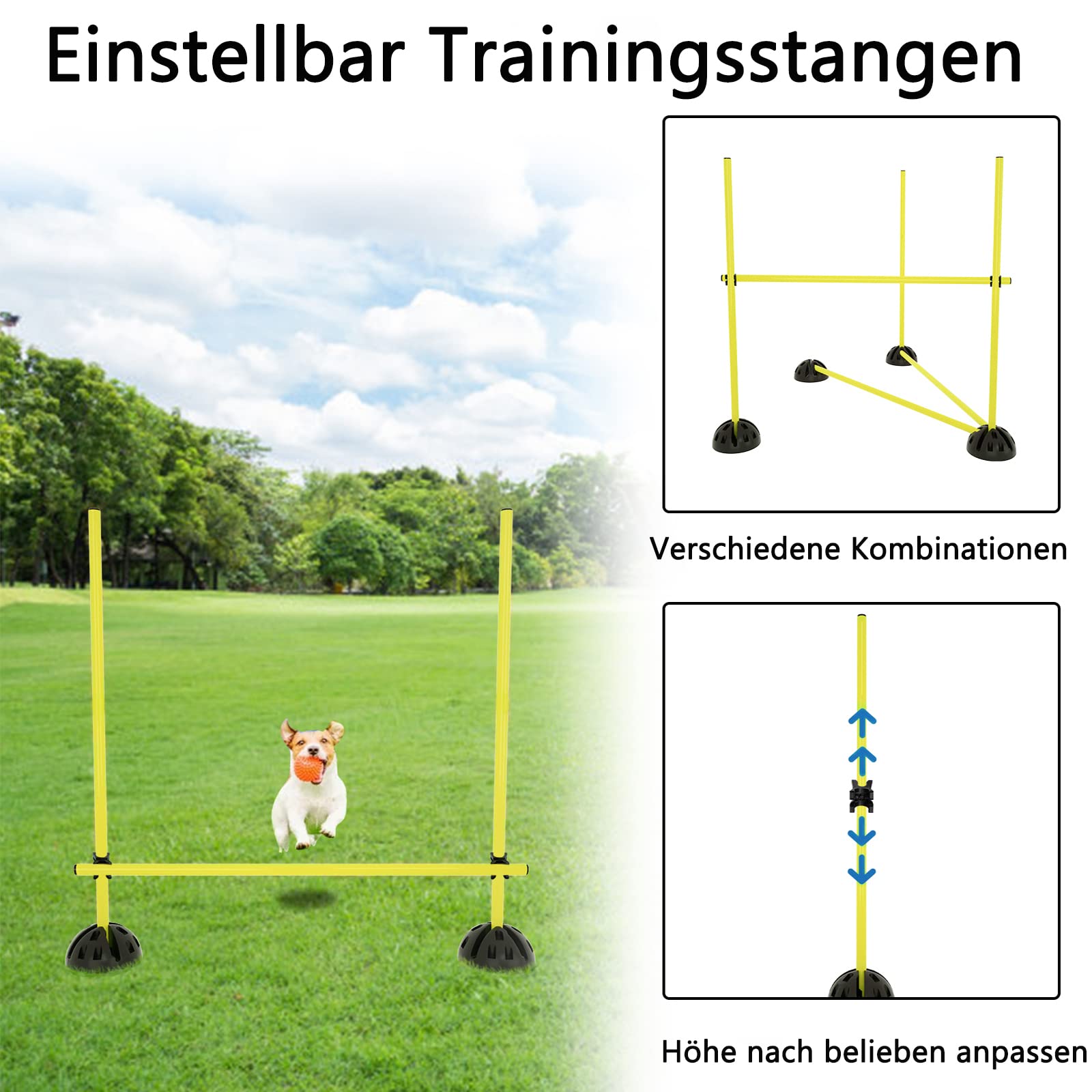 YRHome Sprungstangen-Set Trainingsstangen für Agility konditionelles KoordinationshürdenTraining 15 Stangen - 100 cm, 10er Standfüße und 10 Clips