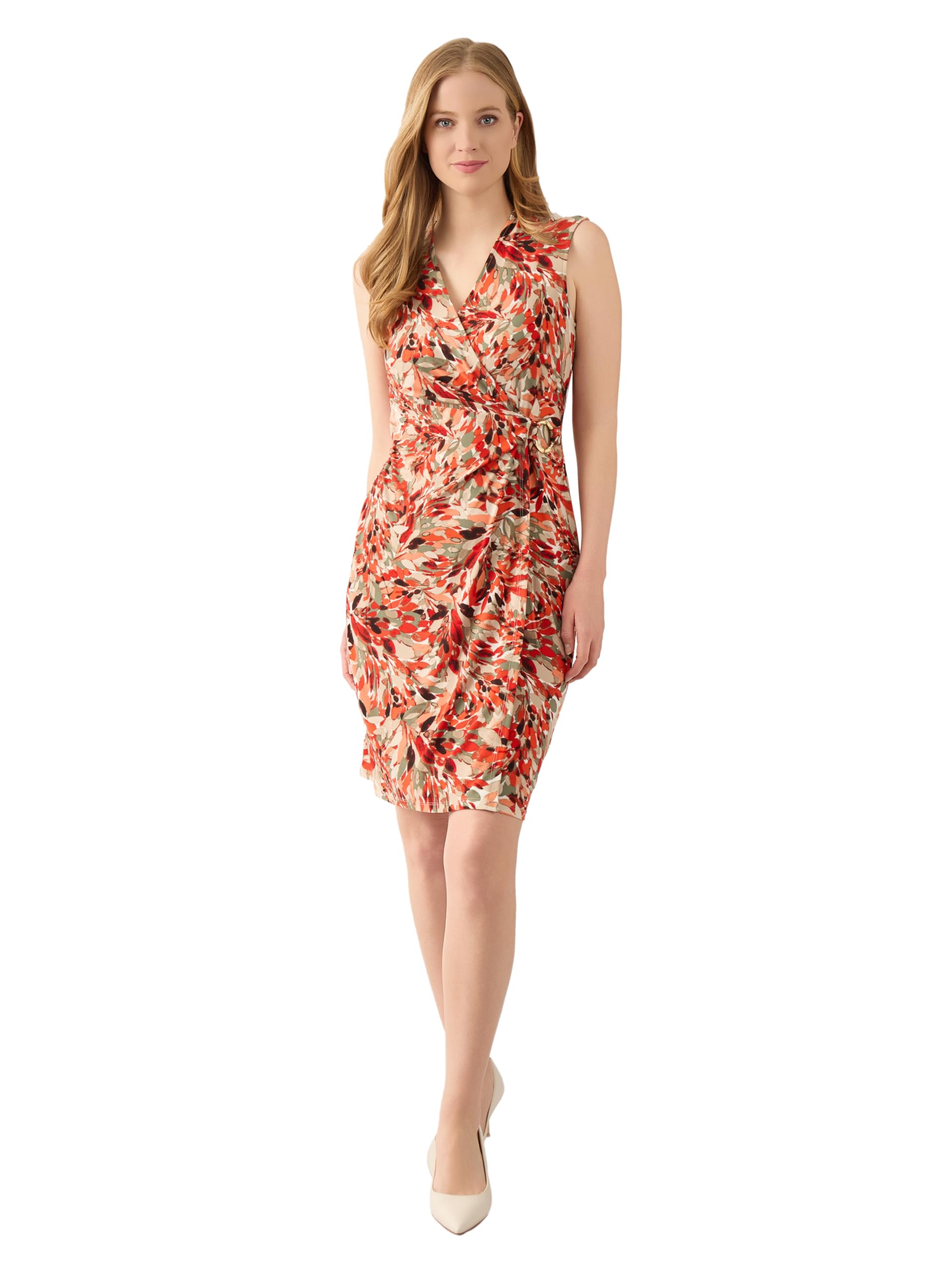 Kasper Womens Sleeveless Printed Faux Wrap Dress