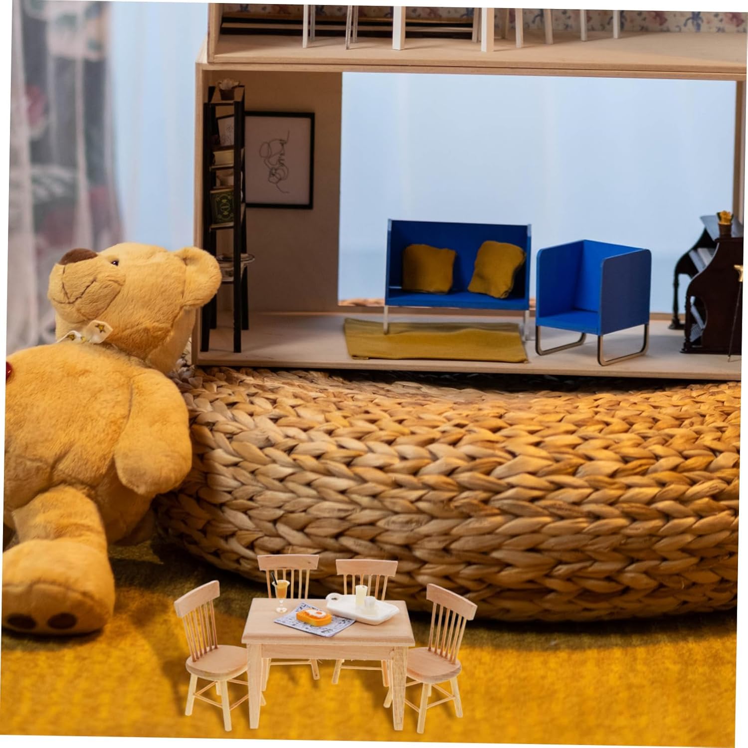 1 Set Dining Table and Chair for Dollhouse Realistic Miniature Kitchen Accessories with Food for Miniature Scene Decoration and Dollhouse Landscaping