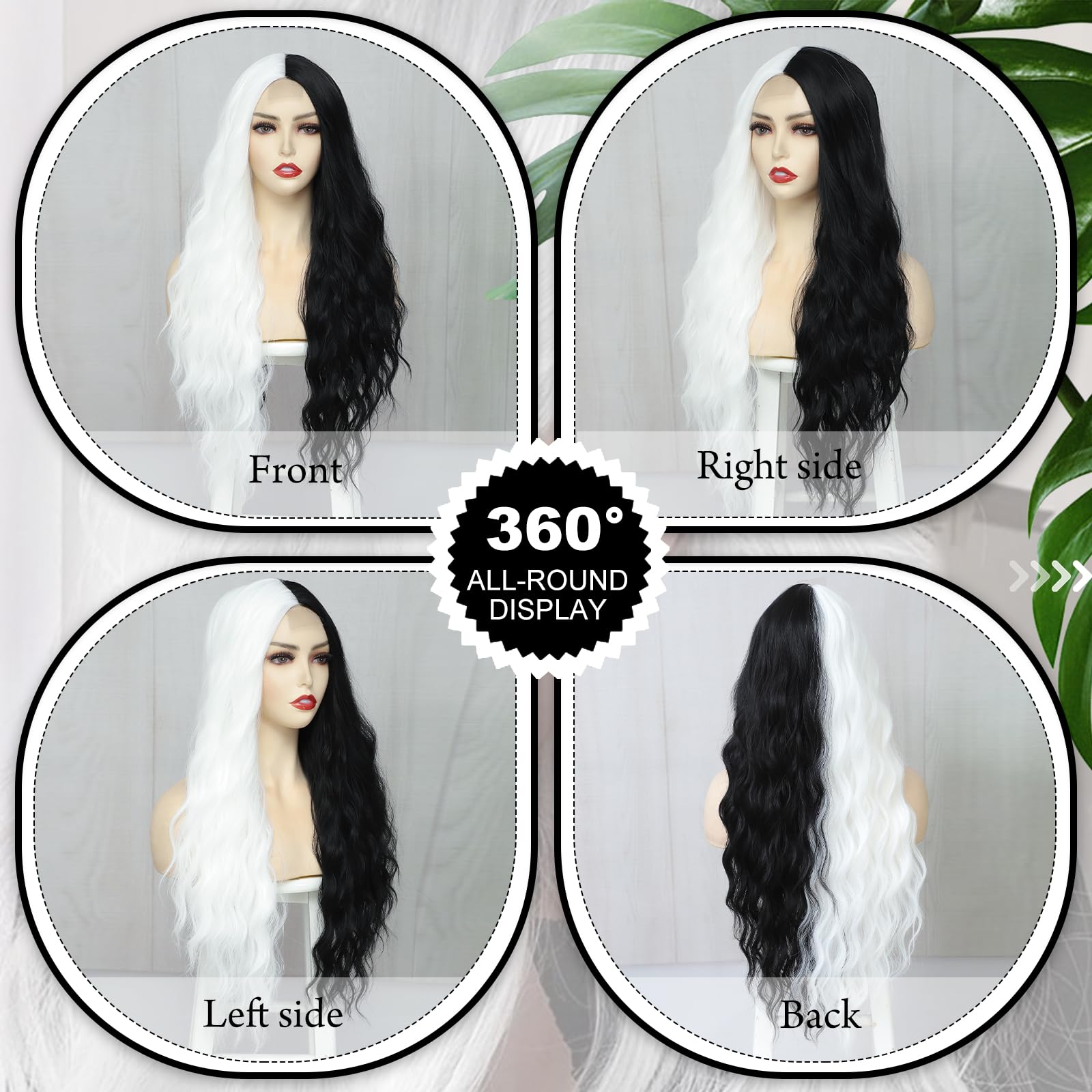 BUPPLER Cosplay Long BlackWhite Wig 28 Inch Middle Part Synthetic Wig Realistic Gifts Party Wigs for Women Daily Use Colorful Wigs (BlackWhite) - Image 3