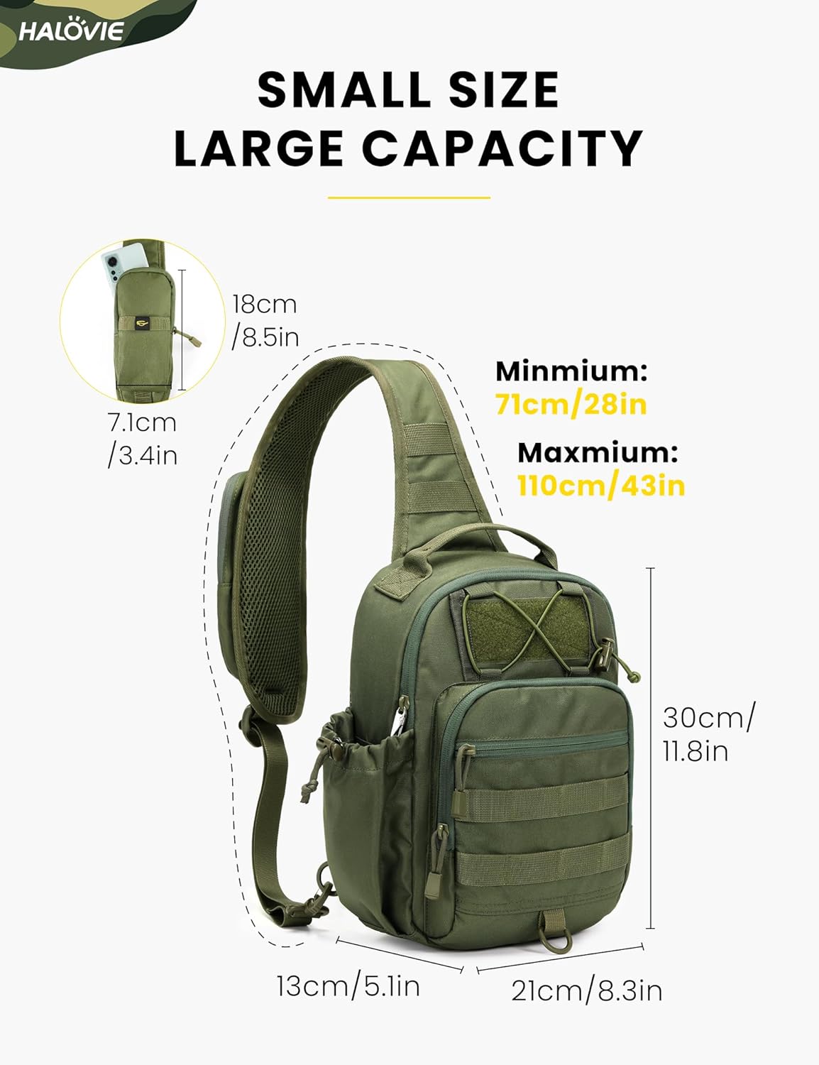 HALOVIE Anti-theft Tactical Sling Bag RFID ArmyGreen Military Shoulder Bag with Phone Pack EDC Molle Crossbody Bag for men - Image 5