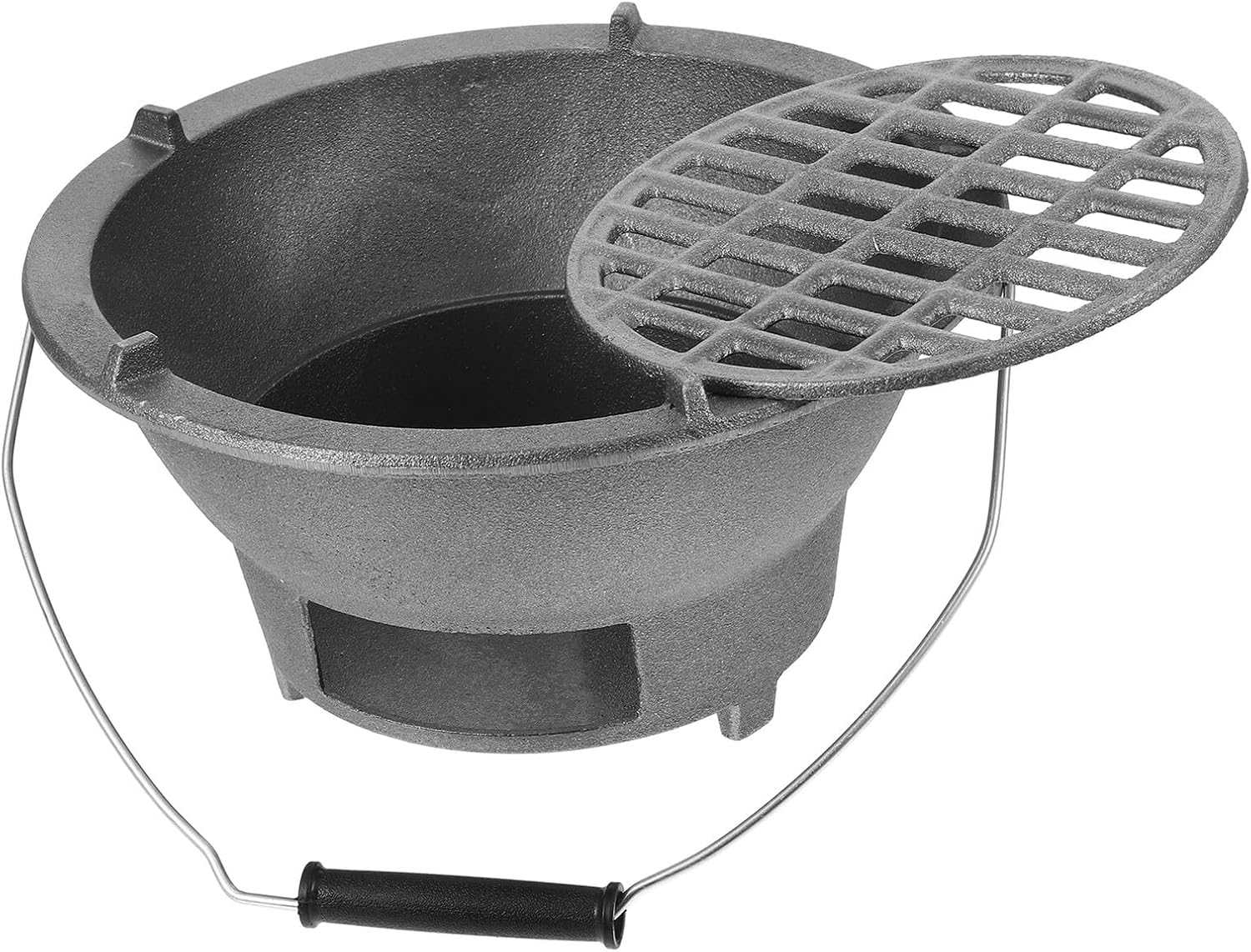 Angoily Cast Iron Charcoal Grill Stove Portable Tabletop Fireplace with Handle and Inner Grill Grate Large Size for Outdoor Camping Barbecue Cooking and Heating