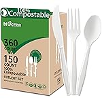 BIOCEAN 100% Compostable No Plastic Utensils - Heavy Duty Eco-Friendly Flatware for Lounge, Party, Wedding, BBQ, Picnic, Camping [Utensils Set, 360 Count]