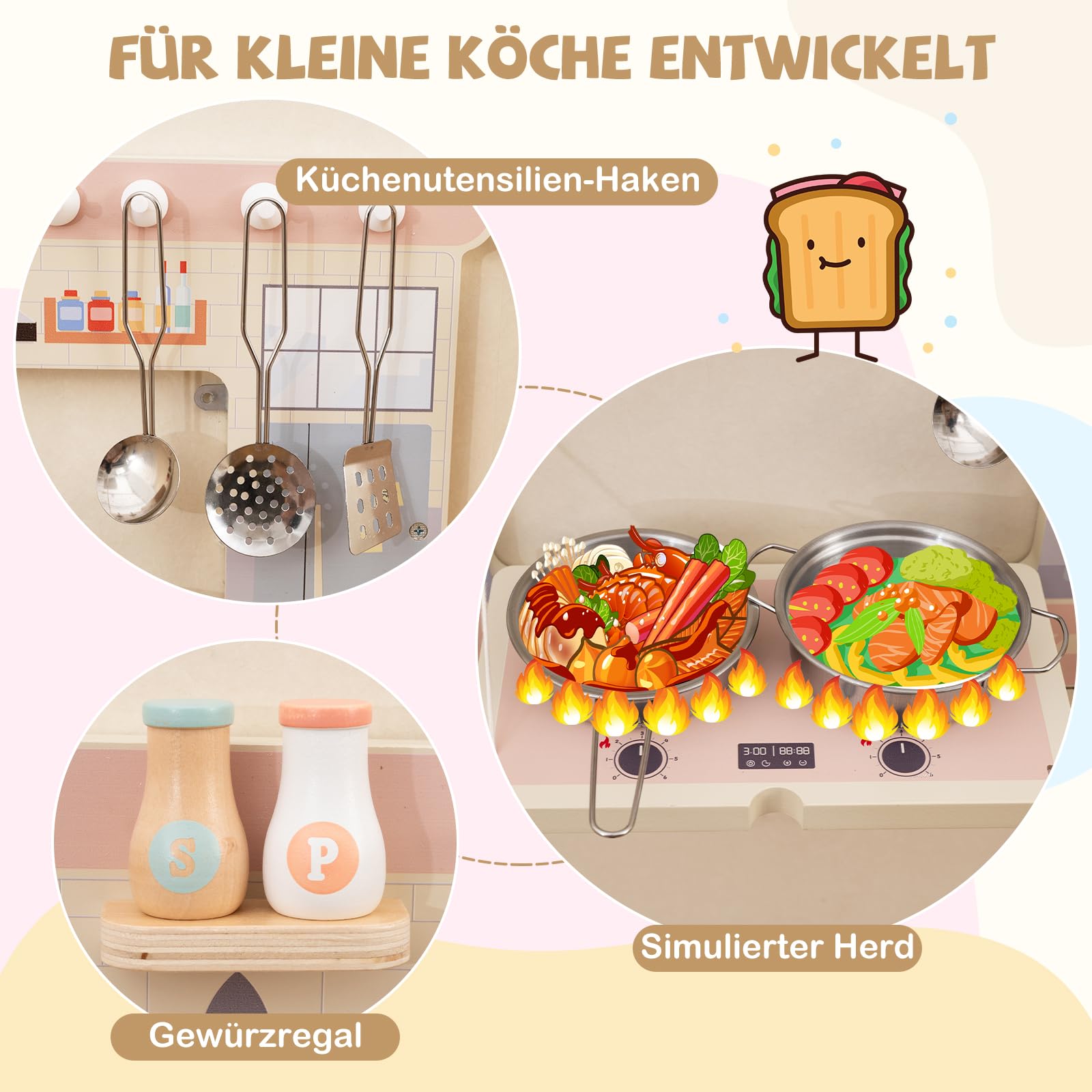 COSTWAY Montessori Motorikbrett, 5-in-1 Busy Board mit Schminkset, Werkzeugkasten, Spielküche, Arztset & Eisdiele, Sensorik Motorikbrett Holz, Montessori Spielzeug für Kinder ab 1 Jahr