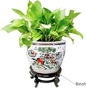 Feng Shui Chinese Wooden Fishbowl Planter Display Stand (4 Inch)