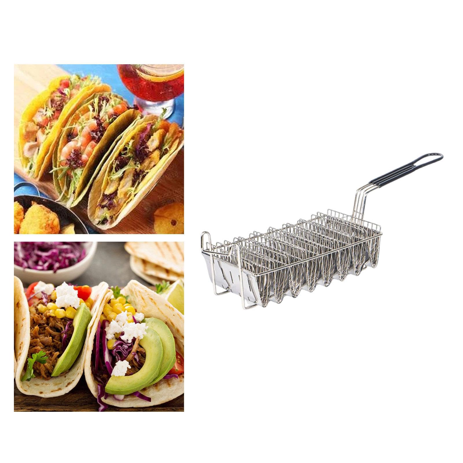 Sharplace Taco Basket, Cesta para Freír Taco, Cesta Profunda con Mango Ergonómico, Acero Inoxidable y Hierro, Diseño Versátil para Tacos, Tortillas, Reuniones, Fiestas, 8 Compartimento