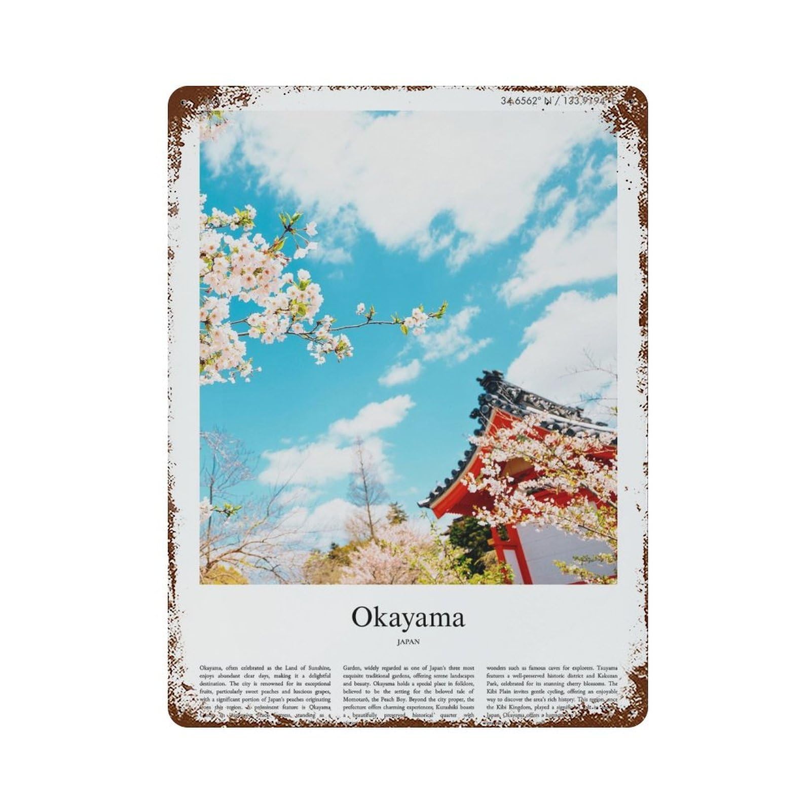 xiaoxiaoshen Okayama Japan City Scenery Wall Decor Art Metal Tin Poster Modern Home Decor Art Home Bar Shop Decorations Vintage Sign 40x30cm