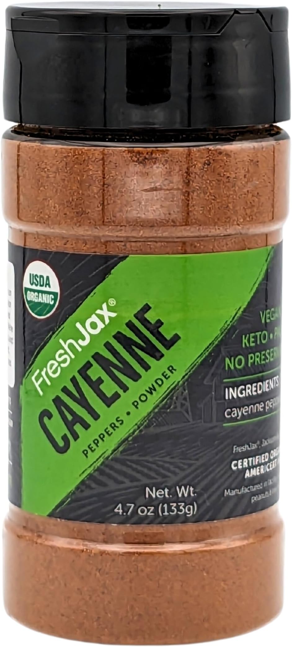 FreshJax Organic Cayenne Pepper Powder (4.7 oz Bottle) Non GMO, Gluten Free, Keto, Paleo, No Preservatives Cayenne Pepper Organic Seasoning | Handcrafted in Jacksonville, Florida