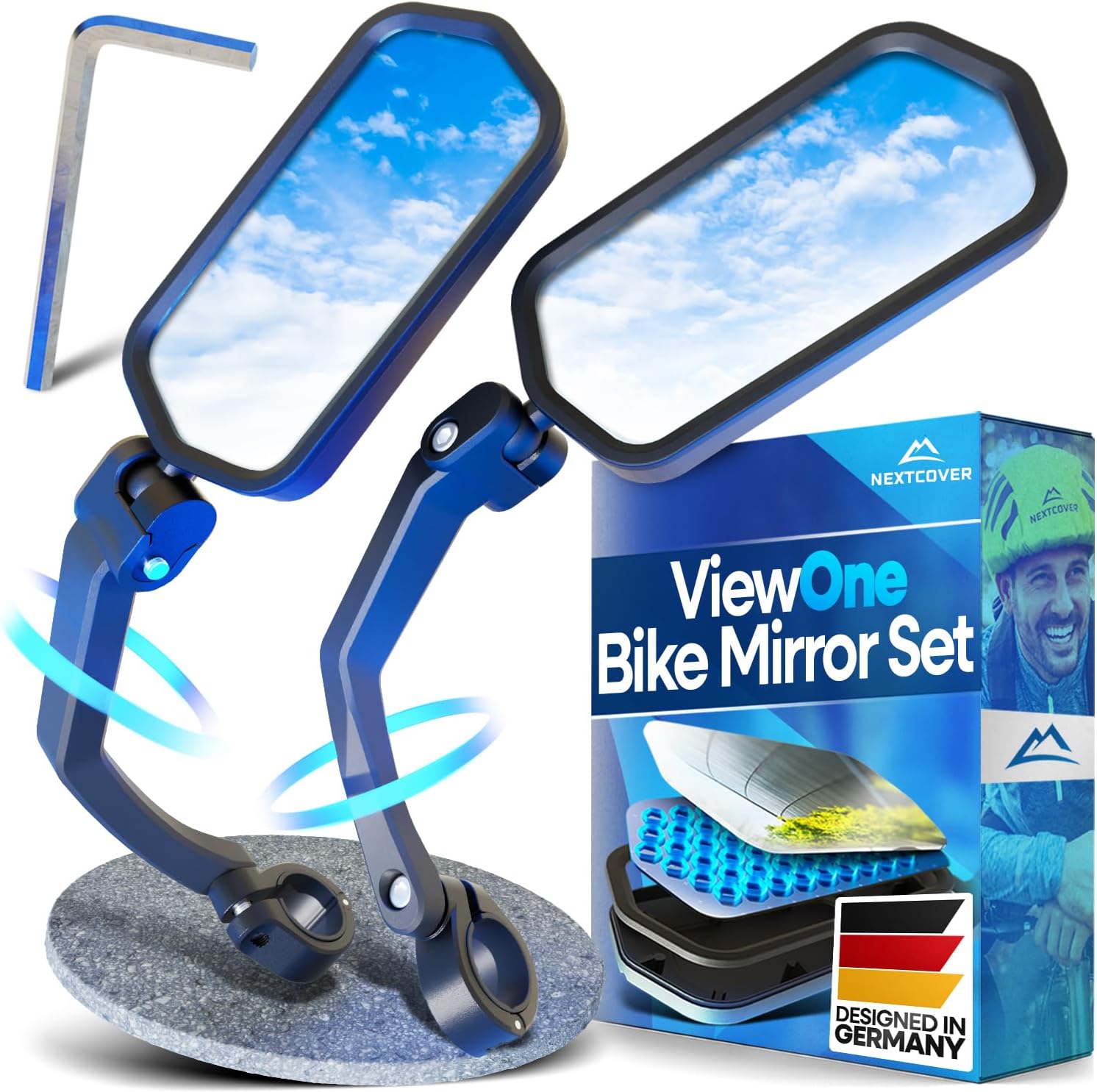Nextcover® Bike Mirror Handlebar Mount (Left) – HD Glass | Secure & Shake-Free Bicycle Rear View Mirror for EBikes, Mountain Bikes & Scooters – Wide Angle Safety, Bicycle Mirrors