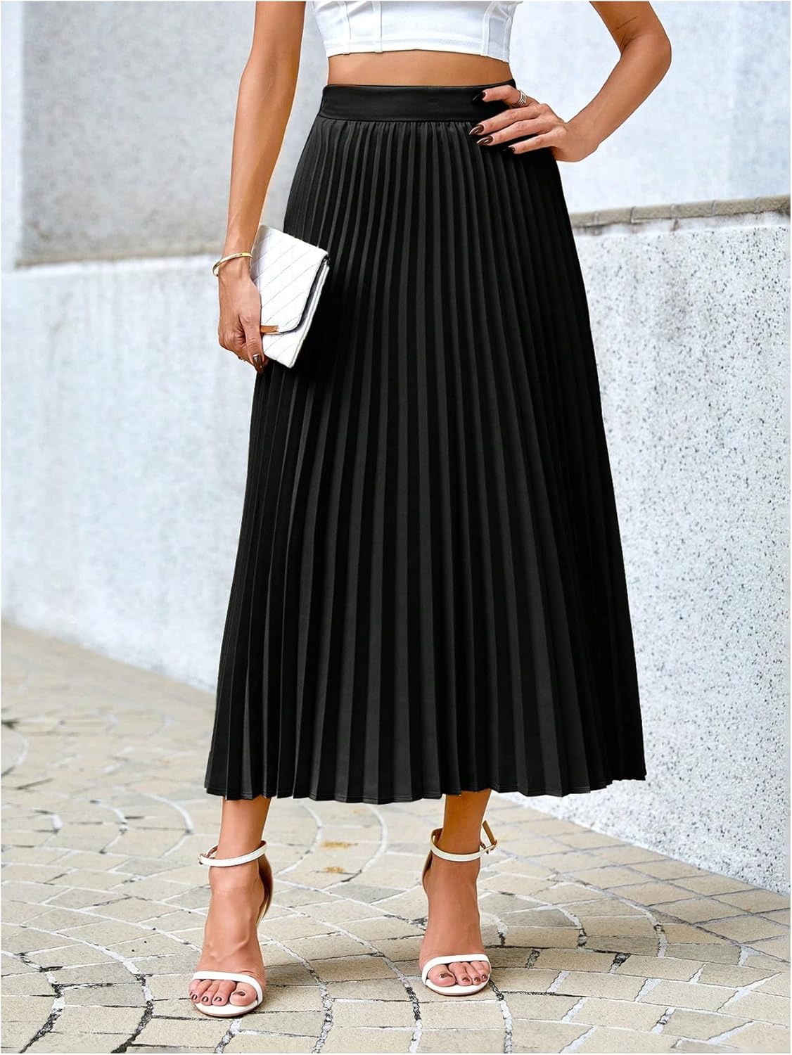 SHENHE Women's High Waisted A Line Maxi Pleated Skirts Office Work Elegant Basic Long Skirts - Image 3