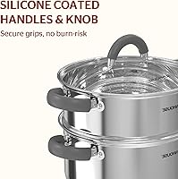 Vista 4 de SUNHOUSE Ollas de vapor de 3 cuartos con tapa, utensilios de cocina multiusos de acero inoxidable de 2 niveles con asas que se mantienen frescas