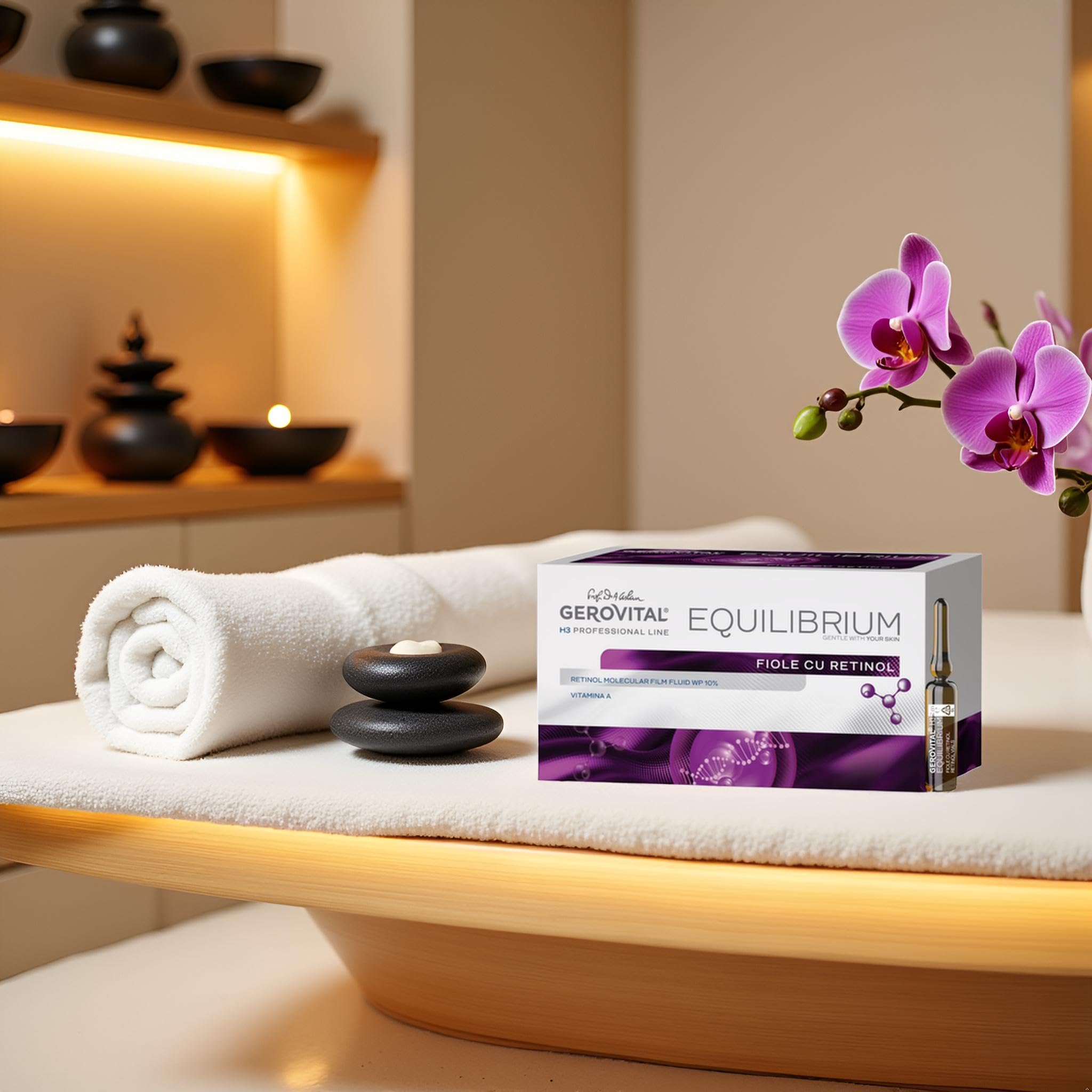 Fiale professionali Viso al Retinolo 20 x 2 ml - Trattamento Professionale Antirughe con Retinolo Stabilizzato e Vitamina A - Booster Rigenerante per Pelle Matura, Gerovital H3 Equilibrium