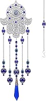Vista 9 de Adorno colgante de mano de Fátima con ojo turco azul, protección contra el mal con bolas de cristal de energía de chakra