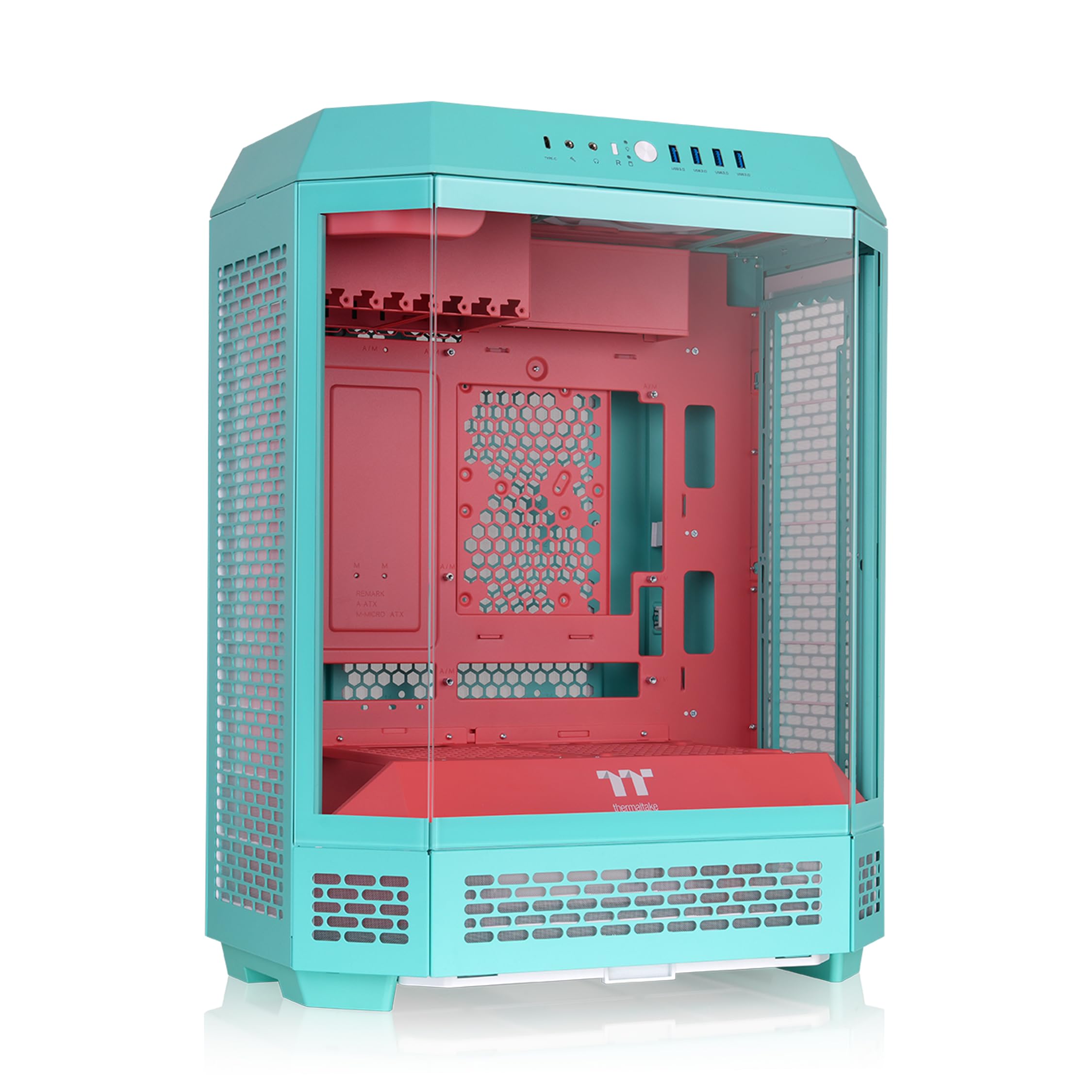 Thermaltake Tower 600 Mid Tower; 2x140mm CT Fans Included; 420mm Radiator Support; 400mm GPU Clearance; Hidden Connector Support; Rotatable PCIe Slots; Mint Strawberry; CA-1Z1-00MLWN-00