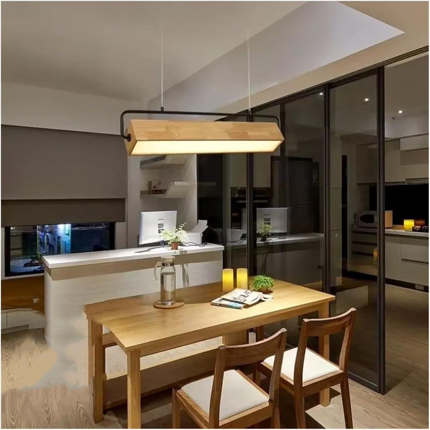 Nordic Long Solid Wood Style Led Pendent Light Modern Minimalist Home Decor Chandeliers Kitchen Island Hanging Light,for Decoration