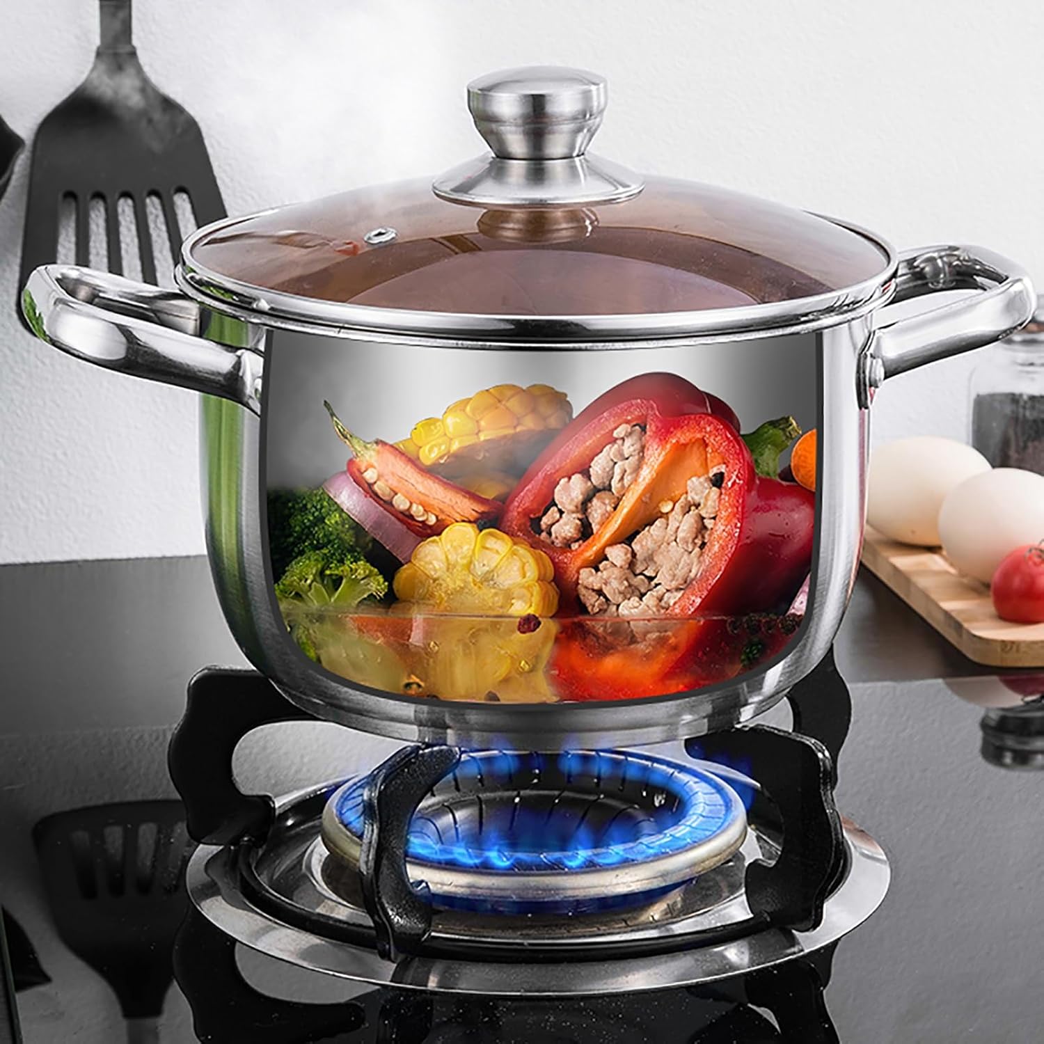 ステンレス製ストックポット、複合底スープポット、ステンレス製蓋、鏡面仕上げ - 50cm、30 * 30cm () ステンレス製ストックポット、  複合底スープポット、ステンレス製蓋、鏡面仕上げ - 50cm、30 * 30cm () 蓋付き大型ストックポット - ステンレススチールストックポット  ... ストックポット - ステンレス製ストックポット、蓋付きスープポット、家庭用キッチンとレストラン用ストックポット、複合三重底