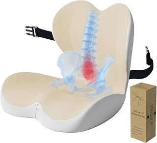 Ergonomic Memory Foam Seat Cushion with Strap for Office Chair (Beige Grey)
