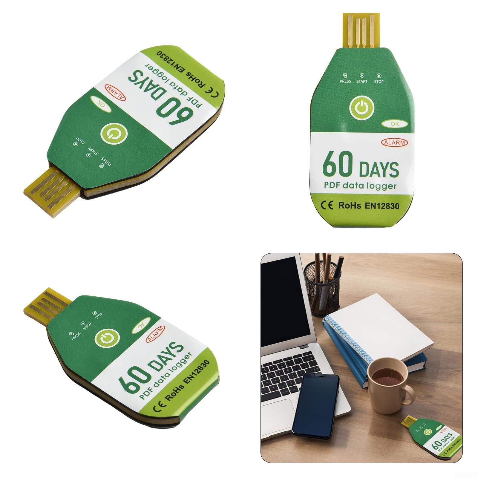 Registratore dati temperatura USB IP67 termometro impermeabile con rapporto PDF monitor trasporto refrigerato laboratorio 60 giorni