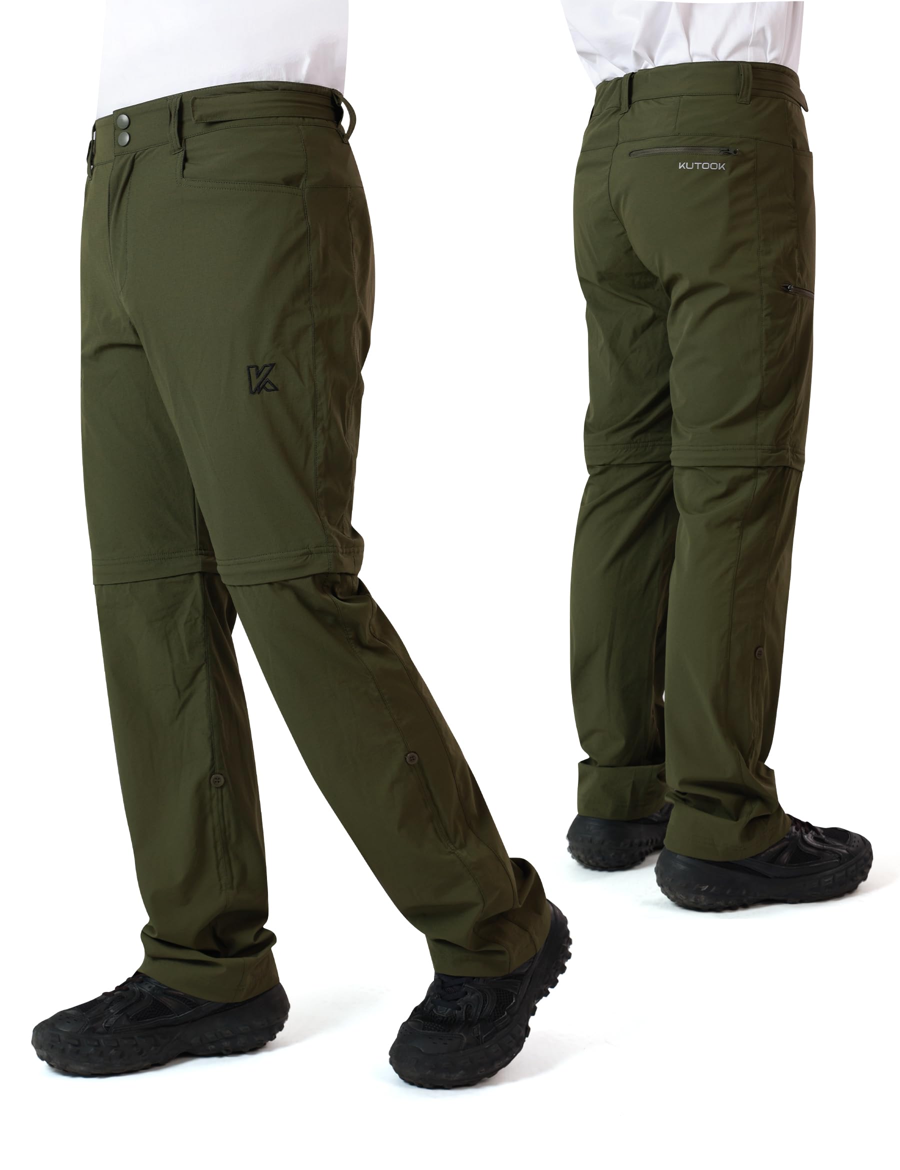 KUTOOK Pantalon d'Extérieur Amovible pour Homme Anti-Vent avec 4 Grands Poches, Pantalon de Trekking Imperméable pour Randonnée, Pêche et Course KLP703