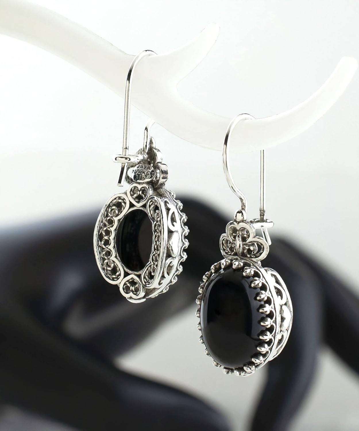 FILIGRANIST 925 Sterling Silver Filigree Art Heart Design Women Oval Drop Earrings with Gemstones