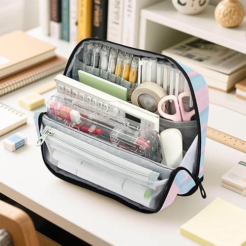 Miniatura 6 de Estuche de lápiz de pantalla japonesa azul rosa grande capacidad con cremallera organizador caja para adolescentes grado escuela suministros