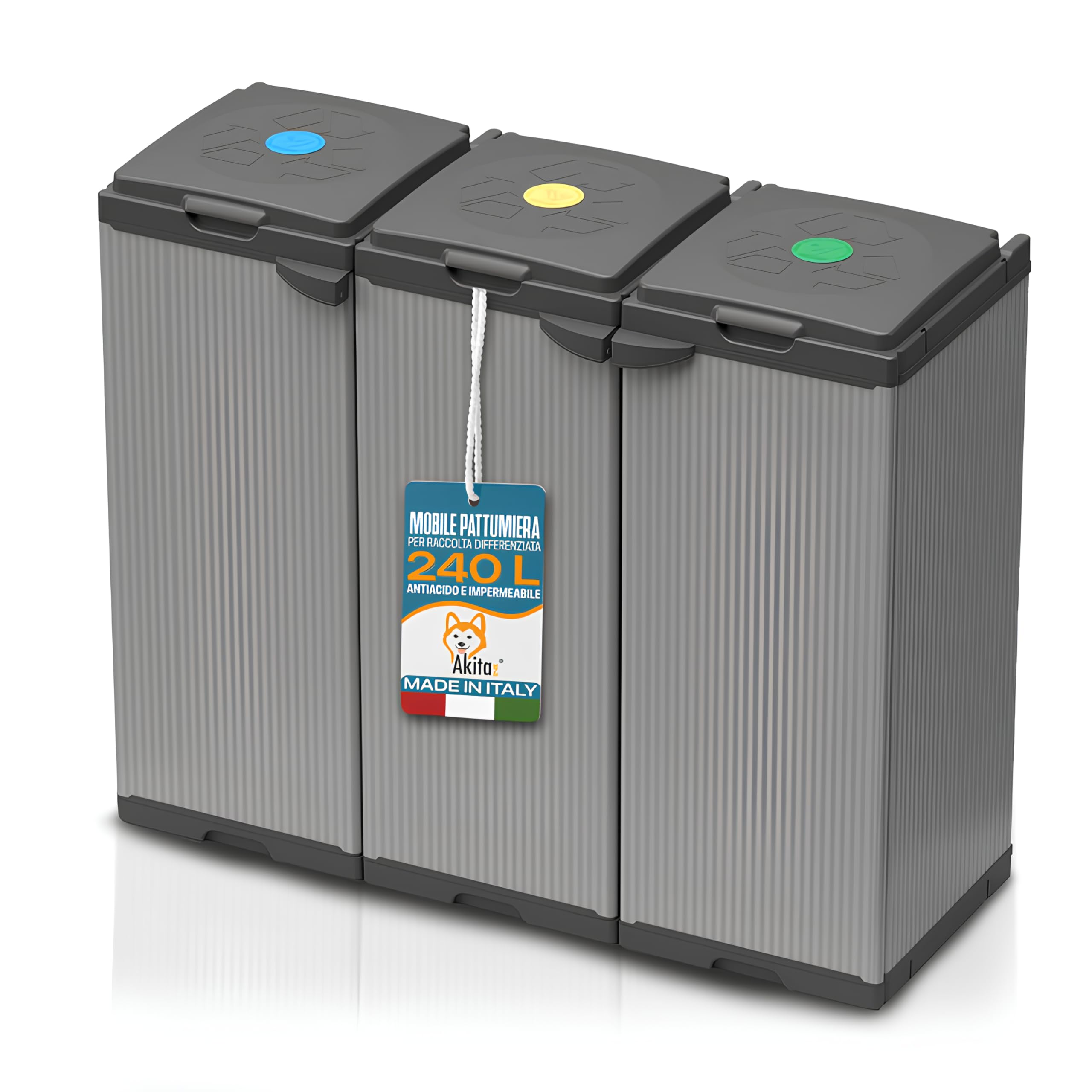 Pattumiera Differenziata Akitris 3 Vani - 80-110L, Plastica Resistente, Made In Italy - Foto 4