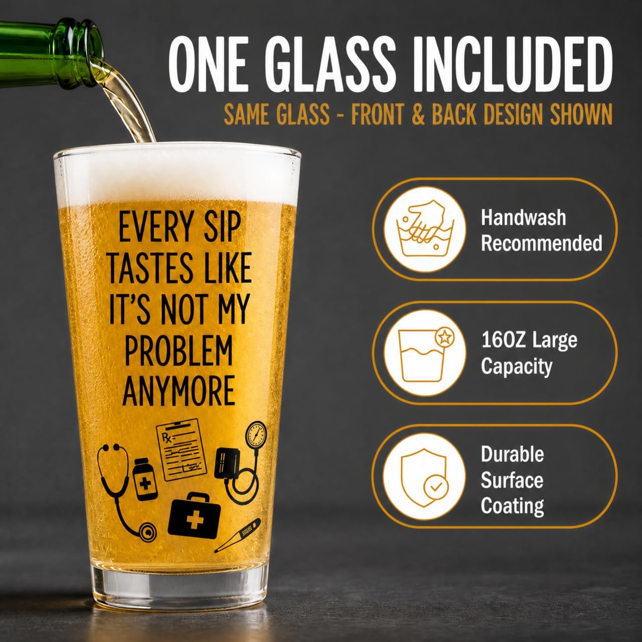 Doctor Retirement Gift For Woman & Men 2026, 16oz Funny Gift Beer Glass