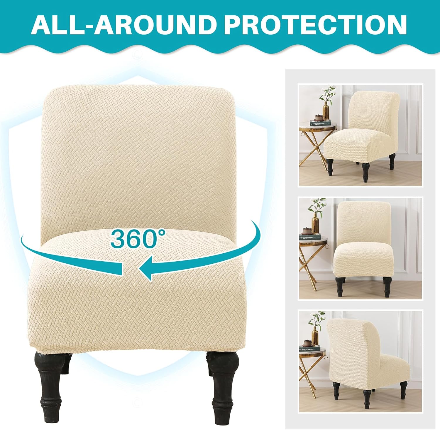 MIFXIN Armless Accent Chair Cover Knitted Stretch Slipper Chair Couch Slipcover Removable Washable Furniture Protector Covers for Living Room Bedroom Hotel (Jacquard Beige)