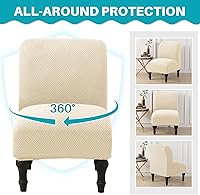 Vista 7 de MIFXIN Funda elástica para silla sin brazos, funda protectora de muebles extraíble y lavable para sala de estar, dormitorio, hotel (jacquard beige)