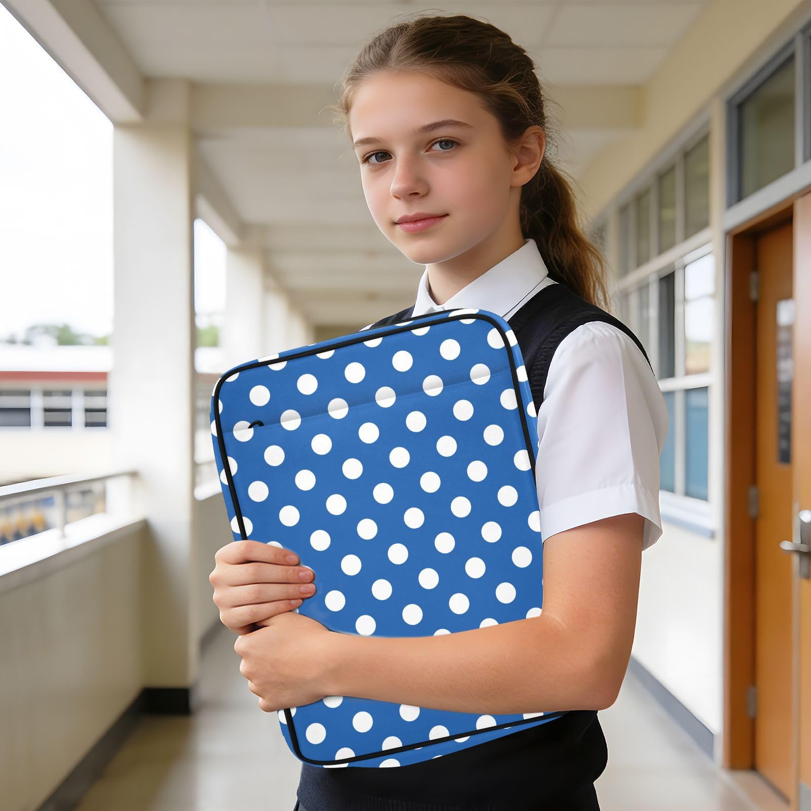 Kcldeci Cartella portadocumenti espandibile con raccoglitore a 3 anelli, a pois, blu, 500 fogli, borsa per raccoglitori per scuola, ufficio, viaggi