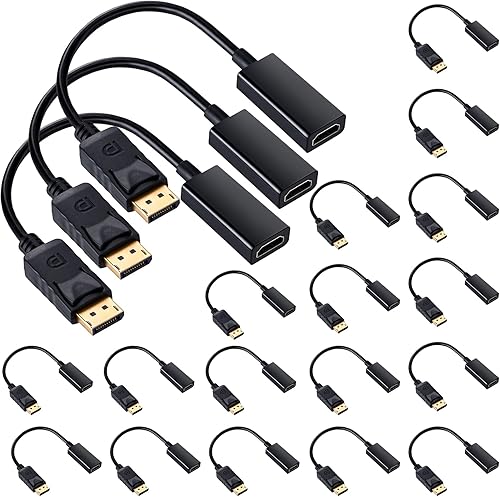 Chuangdi Paquete de 20 adaptadores DisplayPort a HDMI unidireccionales DP a HDMI, cable de pantalla macho a hembra para puerto DP estándar,
