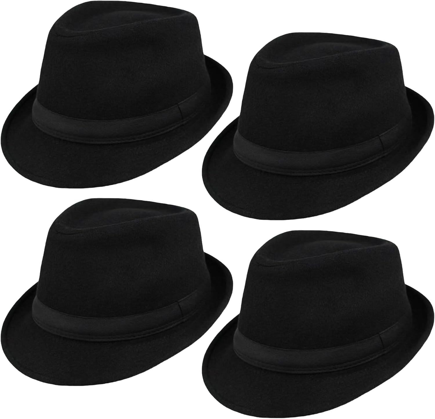 4 Pack Adult Black Fedora Hat Short Brim Fedora Cap Gangster Jazz Hats for Men Women Winter Daily Party Dress Up
