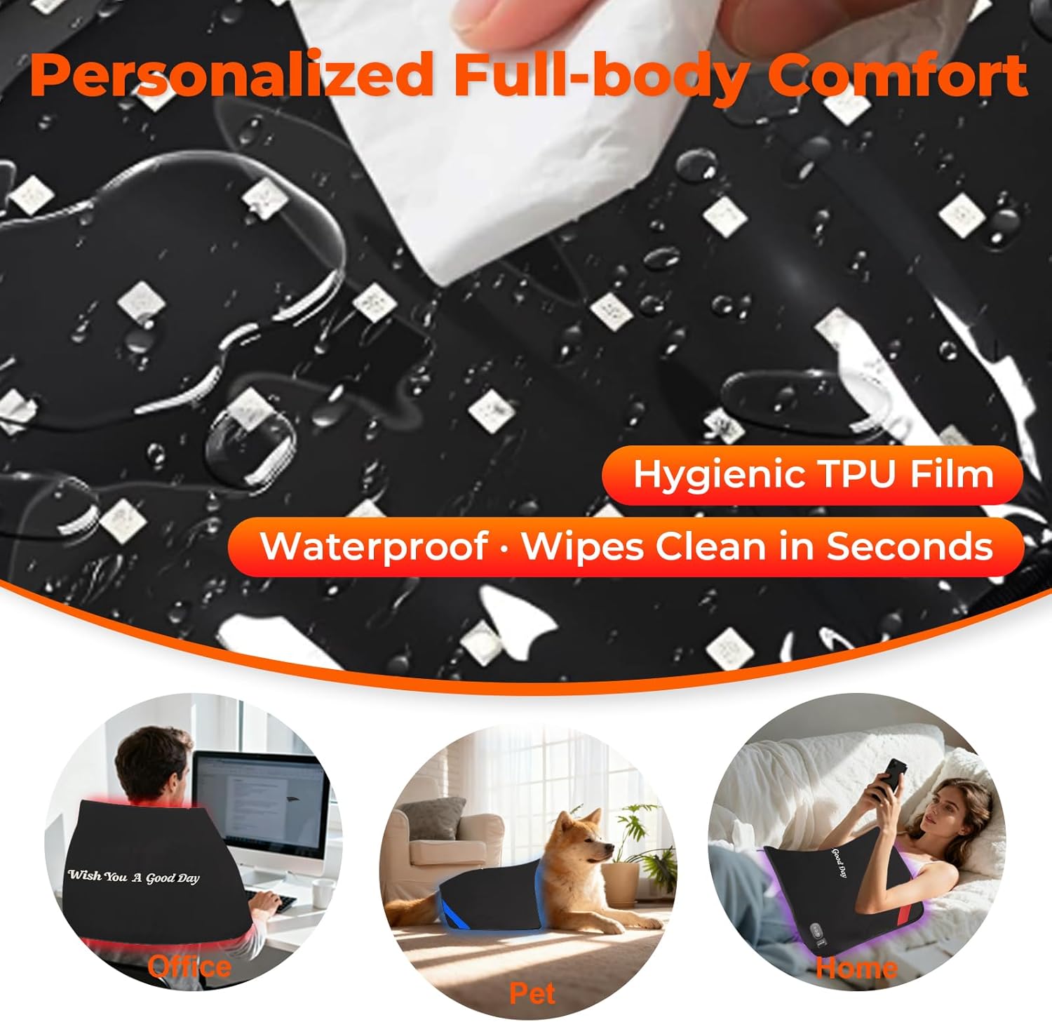 Red & Blue Light Therapy Mat for Body 33"×17" – 360 LEDs Infrared Light Pad (460nm + 660nm + 850nm) for Back, Waist, Knees & Joints Pain Relief, 60W Red Light Therapy Panel, Ideal Gift for Men & Women - Image 5