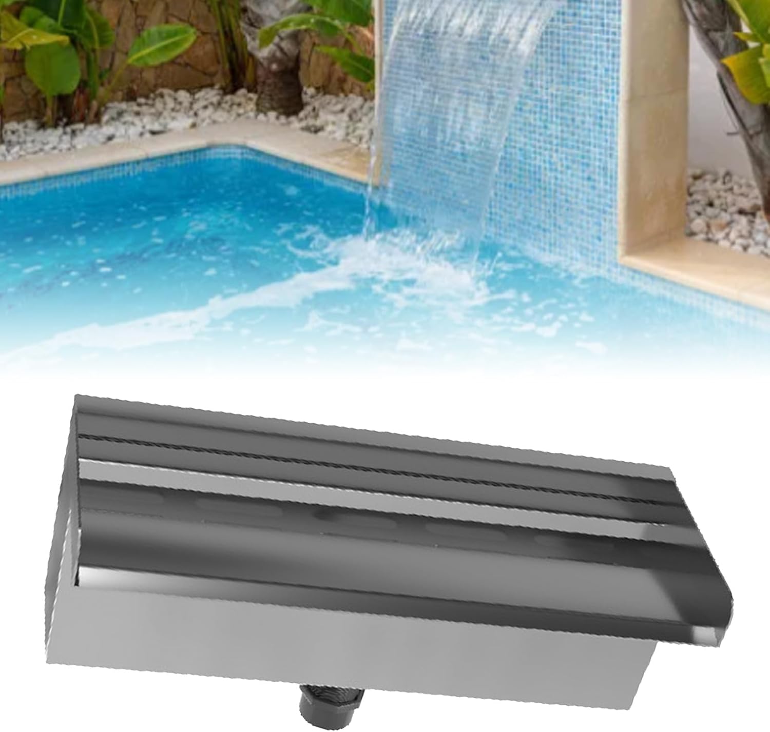 304 Stainless Steel Spillway Waterfall Spout for Outdoor Fountain 15.7 Inch - Rustproof Durable Material, Wide Waterfall, Easy Installation for Pools and Gardens