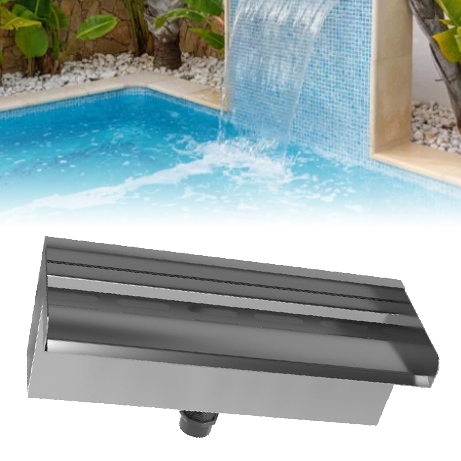 Asixxsix Ambas en la Cascada, Fuentes Al Aire Libre de Acero Inoxidable Negro, Kit de Cascadas con Conector de Tubería, Vertenga Rectangular de Agua para Nadar, Piscina (400 mm)