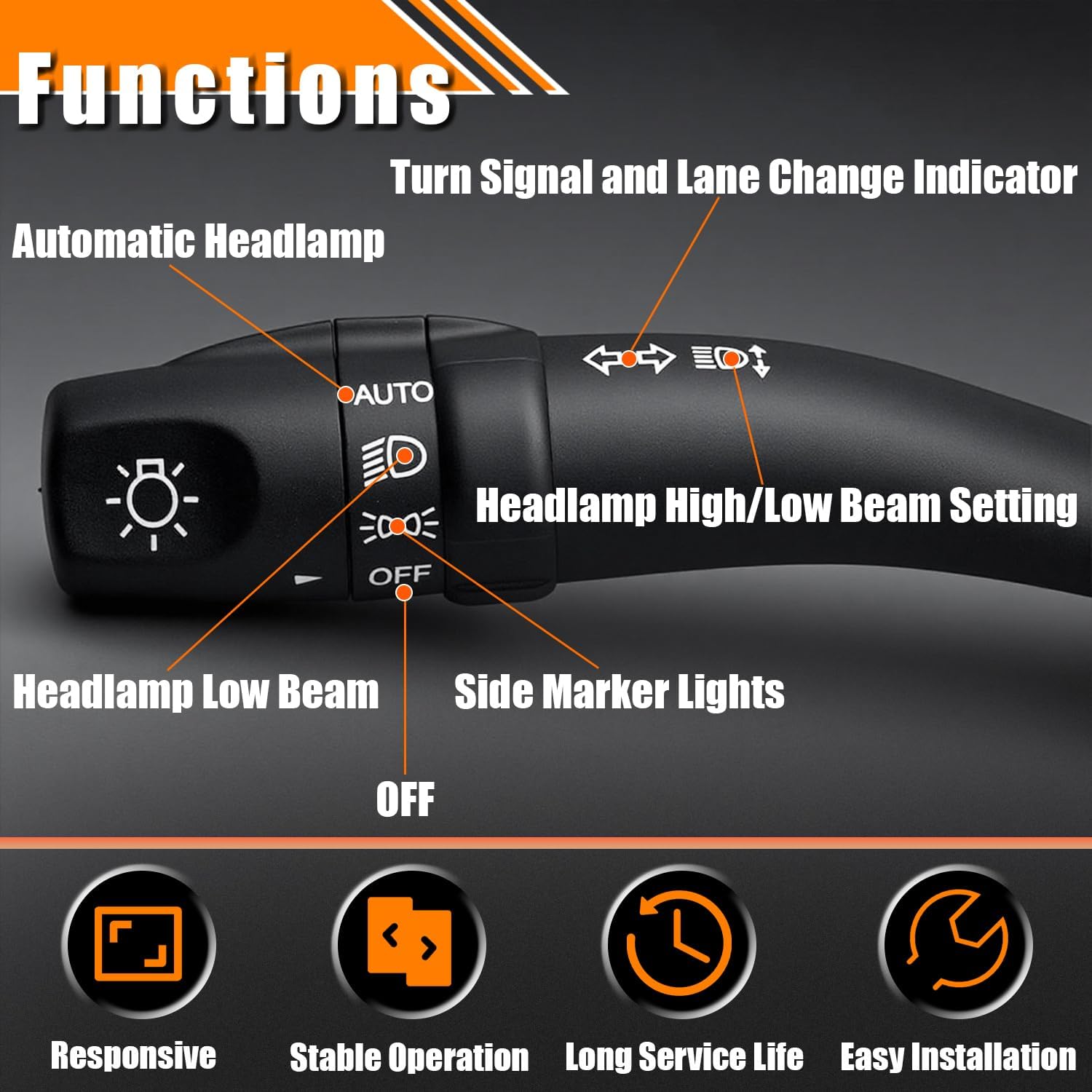 Headlight Dimmer Turn Signal Switch Fit for Hyundai Santa Fe 2007-2012, Hyundai Sonata 2009-2010, Kia Optima 2006-2011, No Fog Light, Replace OE# CBS1772 1S11420 934102B101 934102B101CA