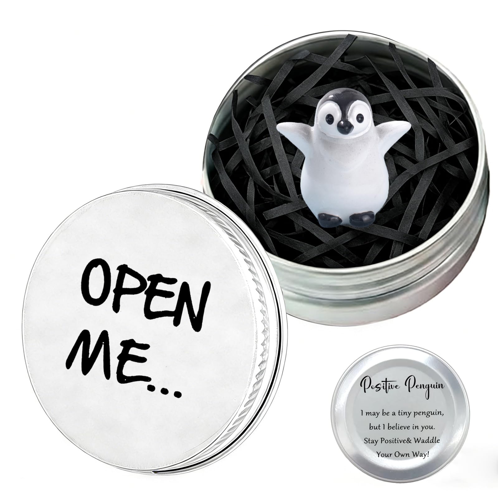 Phiomuue Women's Positive Penguin Good Luck Gift In A Tin - Mini Penguin Figurine With 'Open Me' Box, Spiritual & Emotional Support Gift For Romantic Penguin Gifts For Him Or Valentine's Day